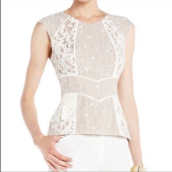 BCBGMaxAzria White and Nude Lace Top XS - Picture 2 of 5